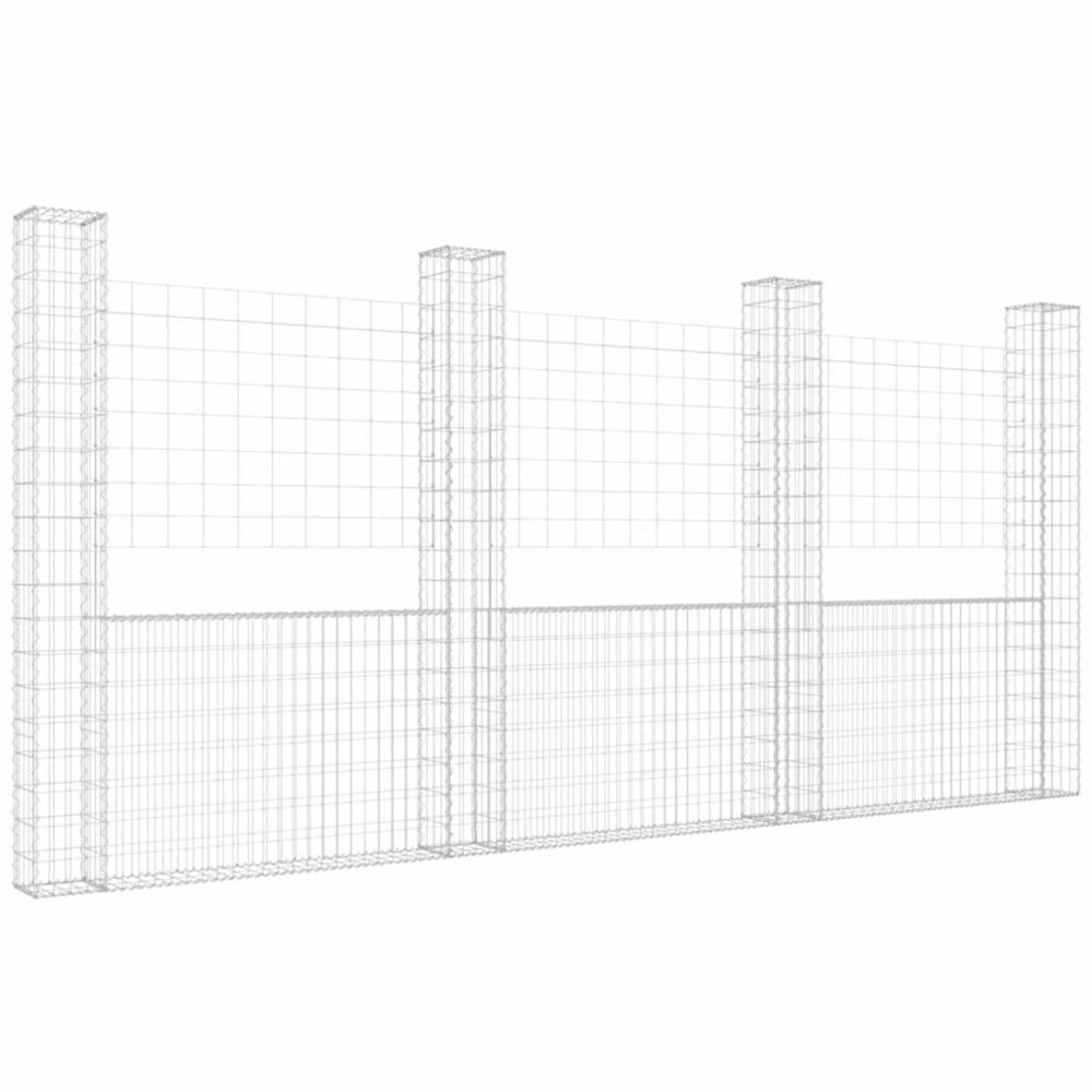 Panier de gabion en forme de u avec 4 poteaux fer 380x20x200 cm