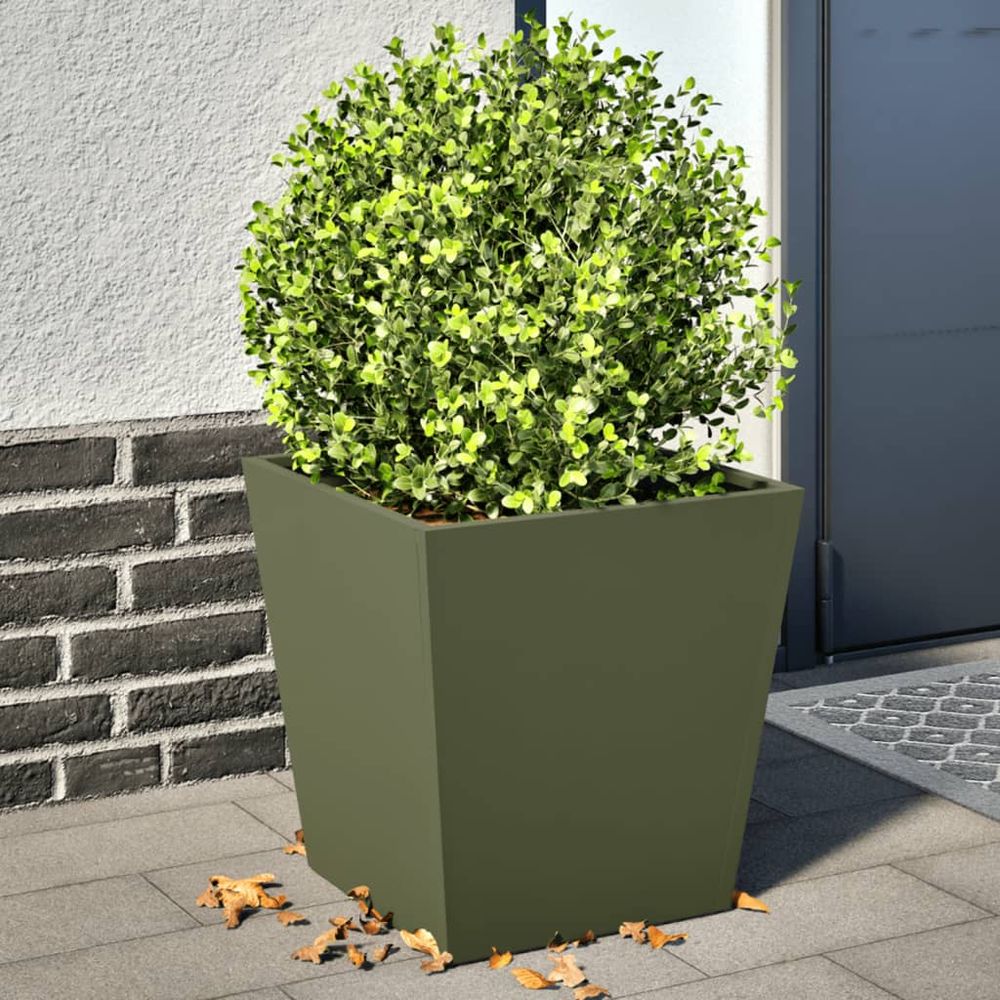 Lot de 2 jardinières carrées en acier jardin 40x40x40 cm vert olive