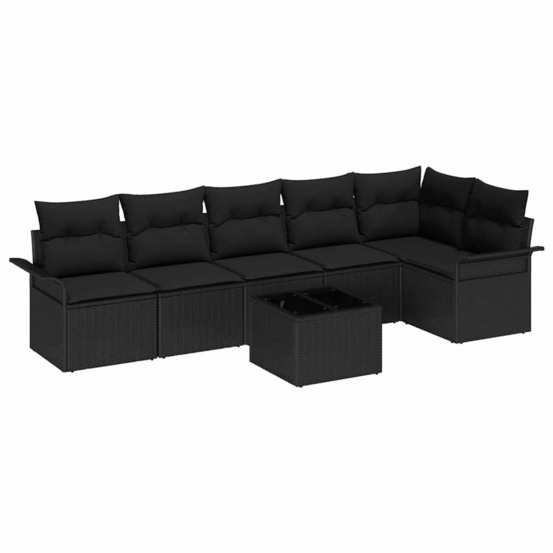 Ensemble de canapé de jardin avec coussin 7 pcs noir poly rotin