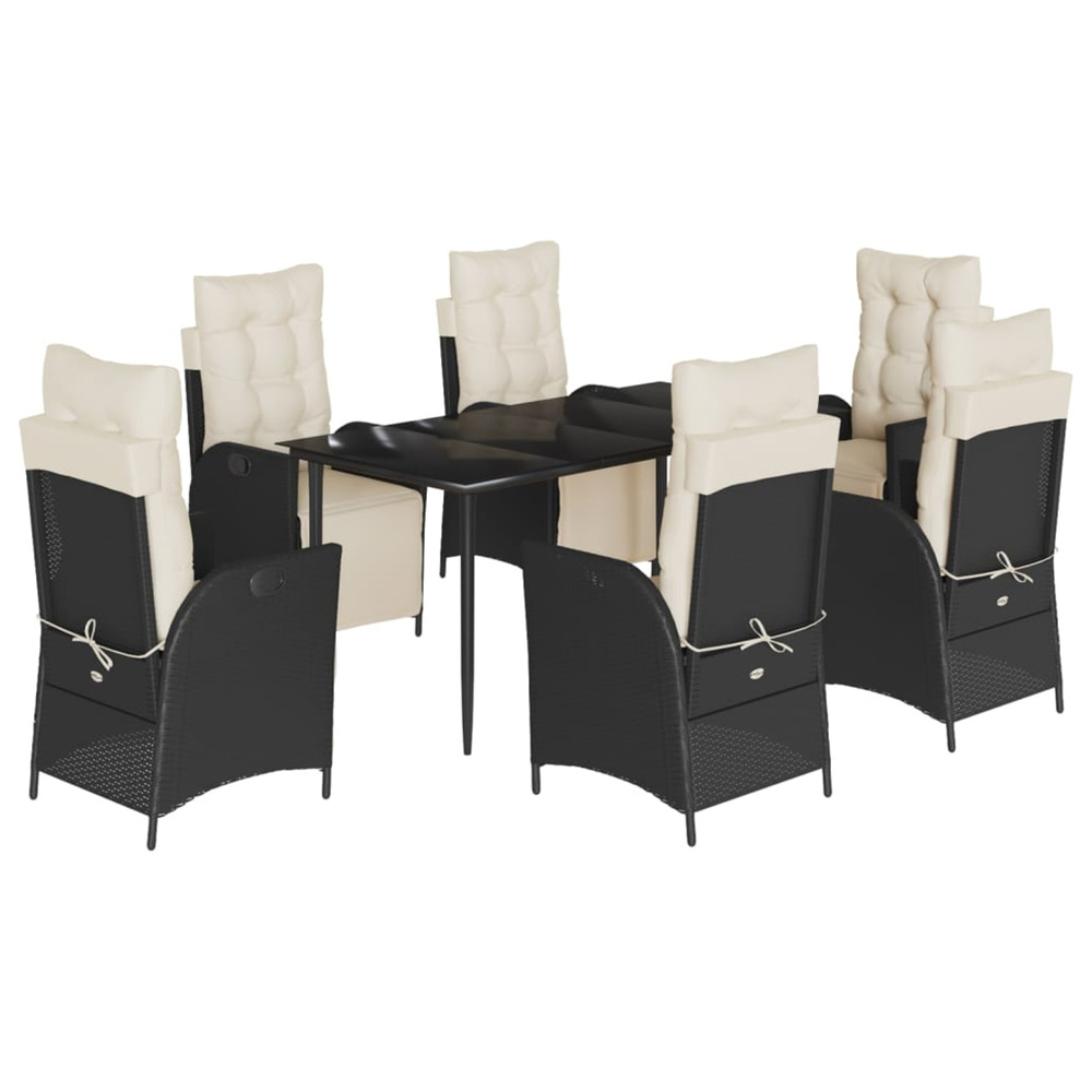 Ensemble à manger de jardin coussins 7pcs noir résine tressée