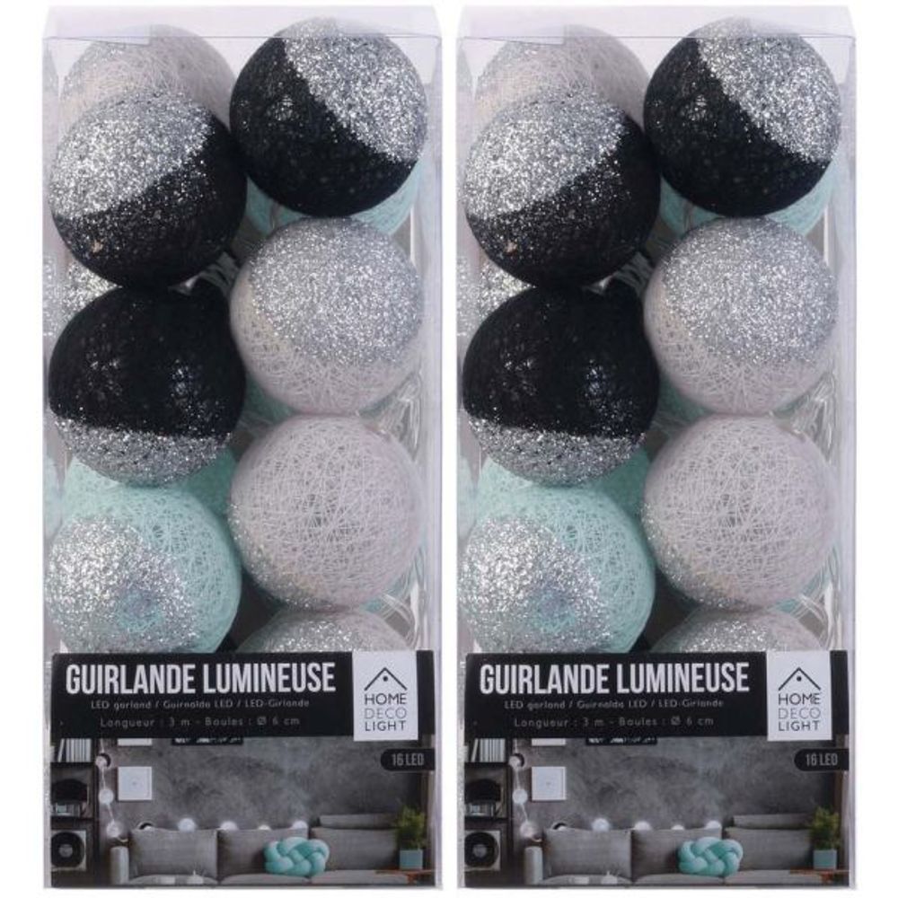 Guirlande lumineuse boules pailletées 16 leds (lot de 2)