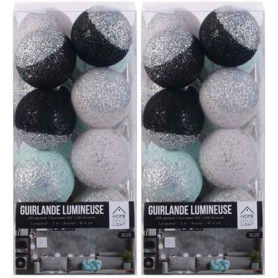 Guirlande lumineuse boules pailletées 16 leds (lot de 2)