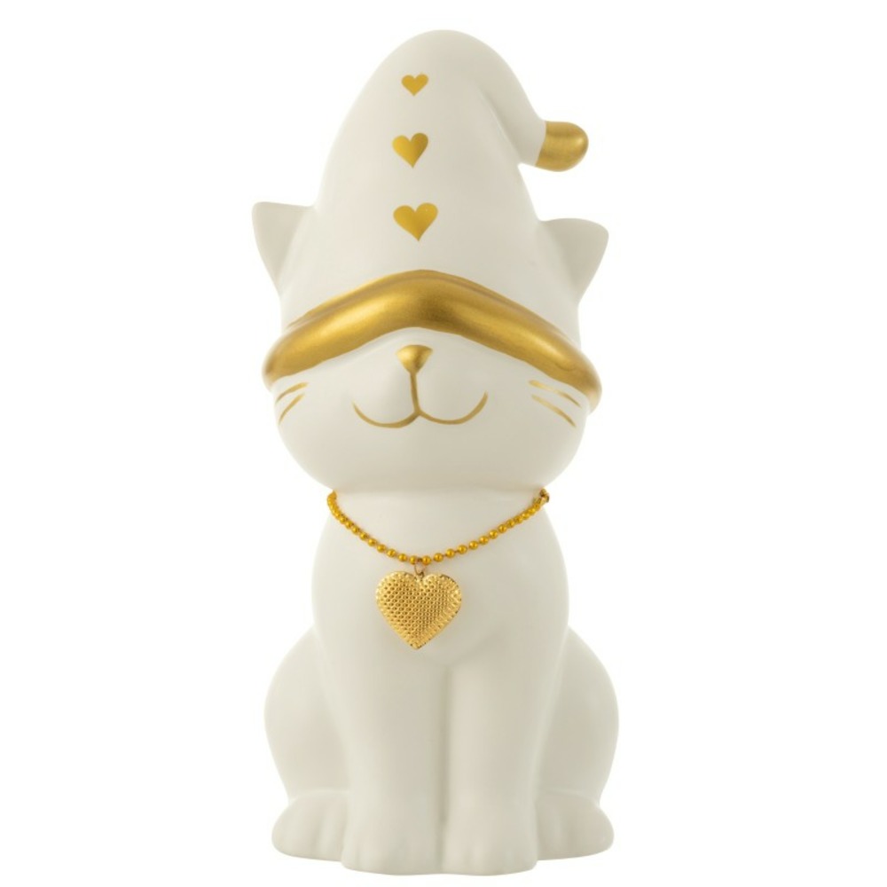 Chat avec bonnet en porcelaine blanc et doré 16.2x13.6x29.4 cm