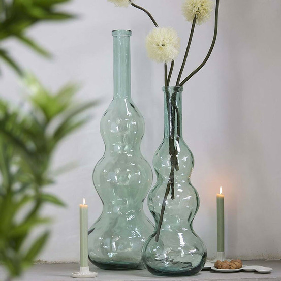 Vase géant venerio en verre vert clair 33x33x100cm