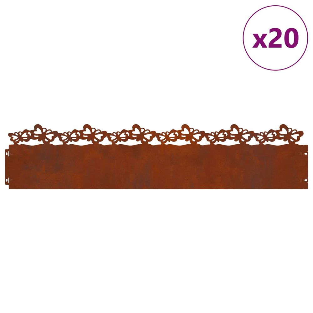 Bordures de pelouse 20 pc 103 x 0,05 x 22 cm acier patiné