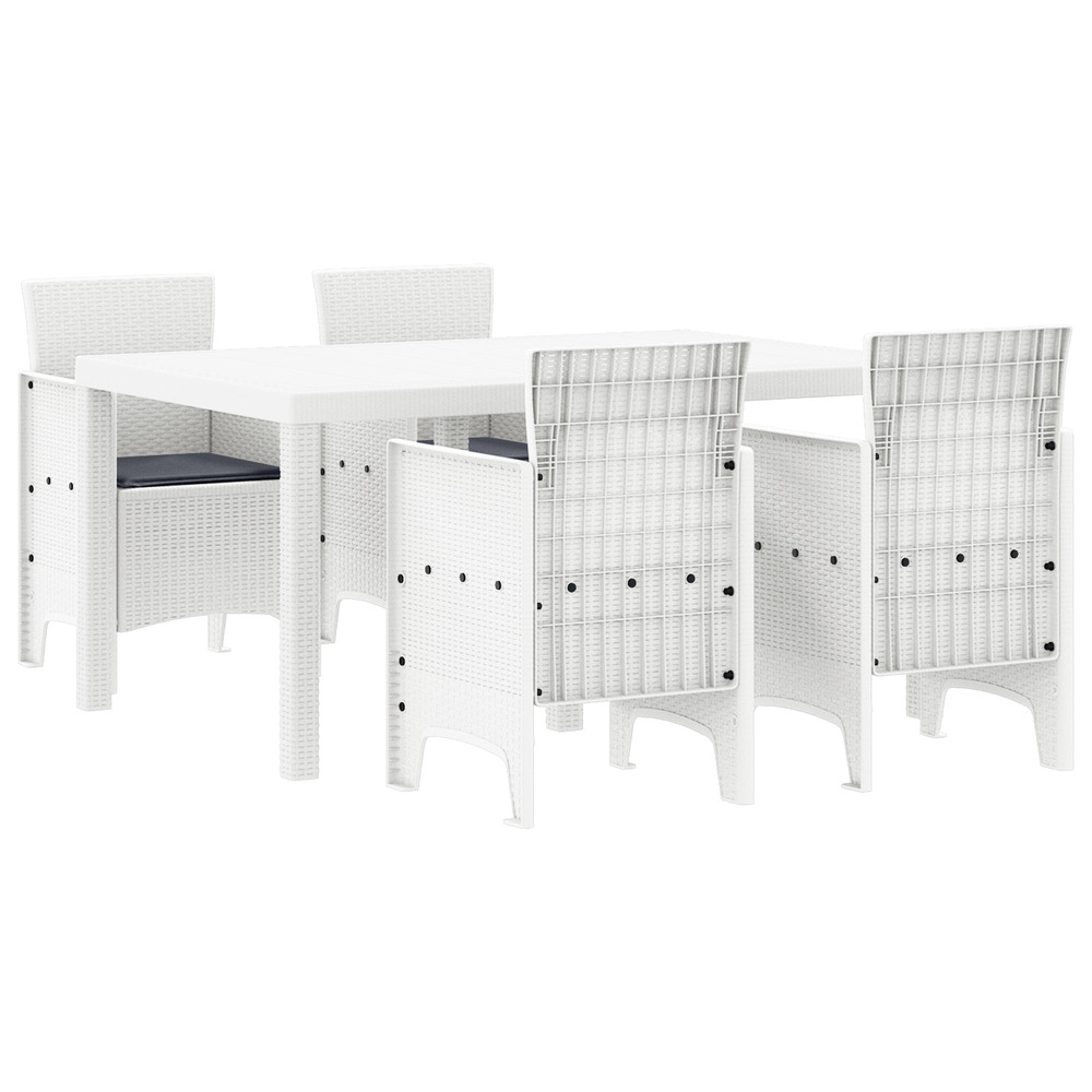 Ensemble de dîner de jardin 5 pièces avec coussins blanc poly rattan