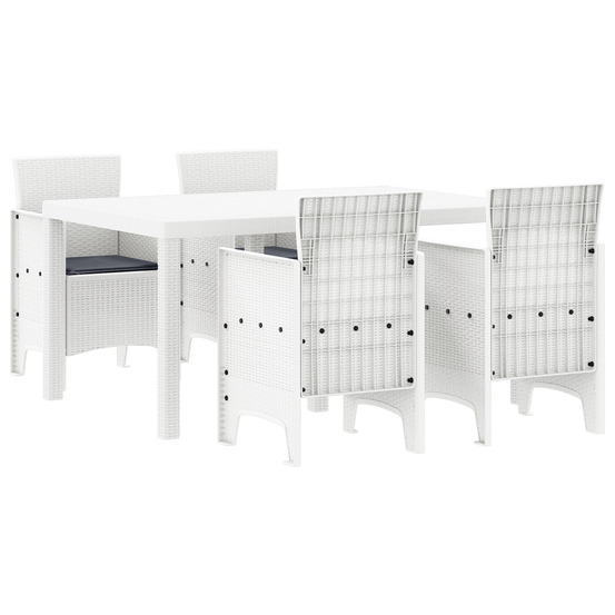 Ensemble de dîner de jardin 5 pièces avec coussins blanc poly rattan