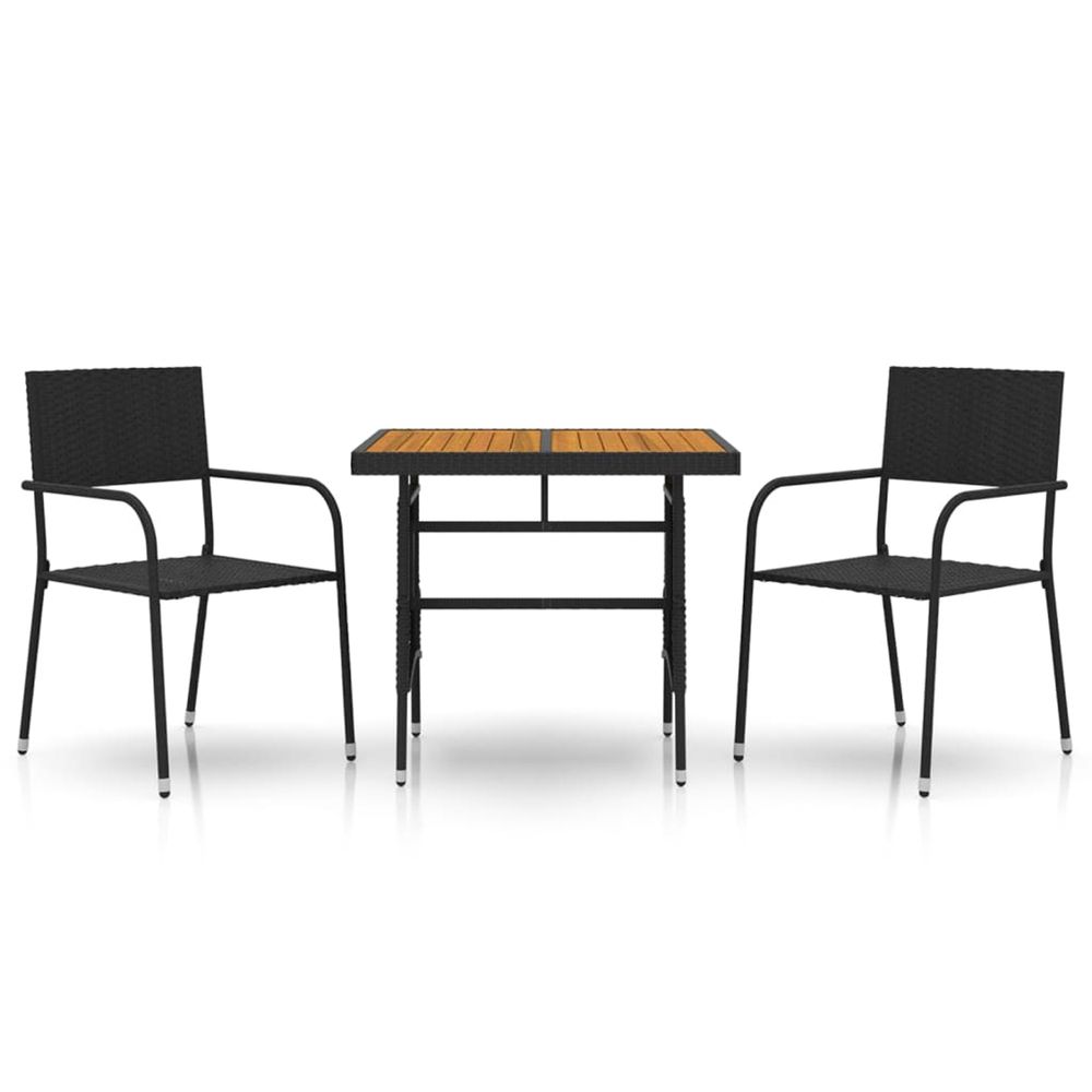 Mobilier à dîner d'extérieur 3 pcs résine tressée noir