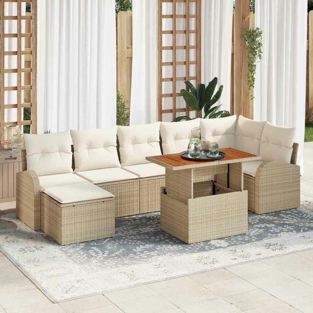Ensemble de canapé de jardin 8 pcs beige poly rotin