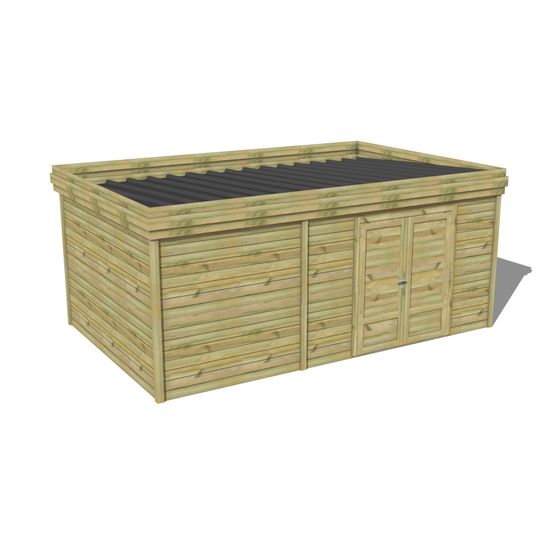 Abri de jardin bois pin traité autoclave 27mm - 5,495x3,44m / 19m2 - bac acier - abri français