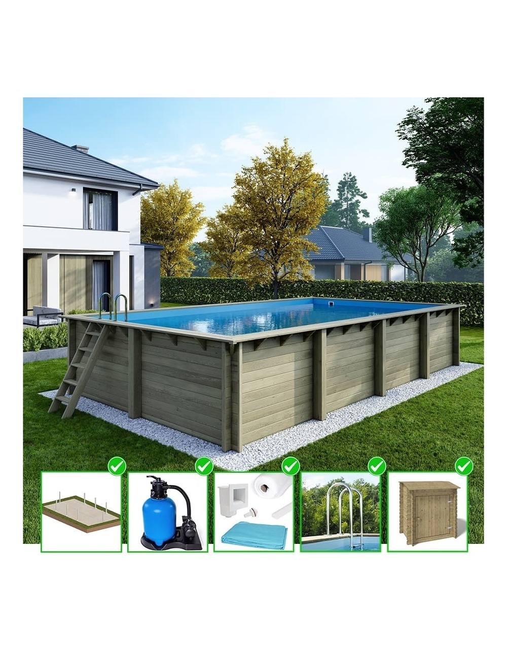 Piscine en bois aqua 8,5x4,35 - h.1,45 m cadre en métal, sans dalle béton - bas7309ospu+sza - altanka