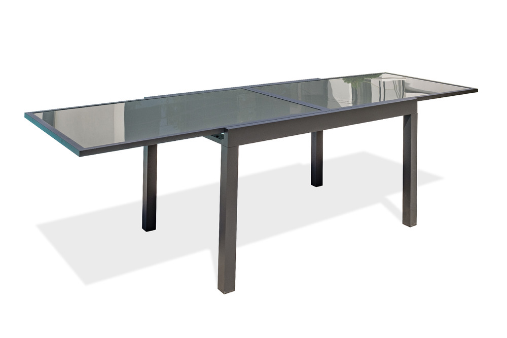 Table de jardin tolede 135/270 cm en aluminium plateau verre