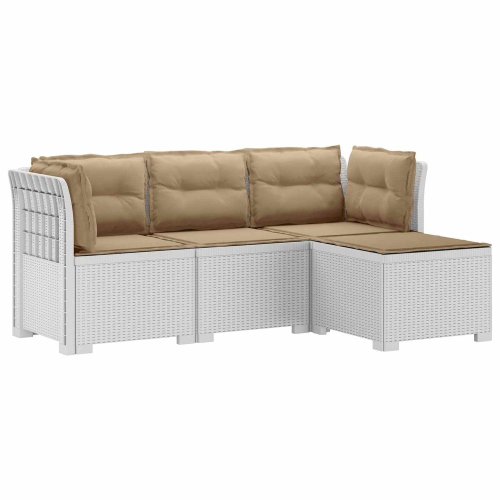 Canapé de jardin 4 places avec coussins style rotin pp blanc