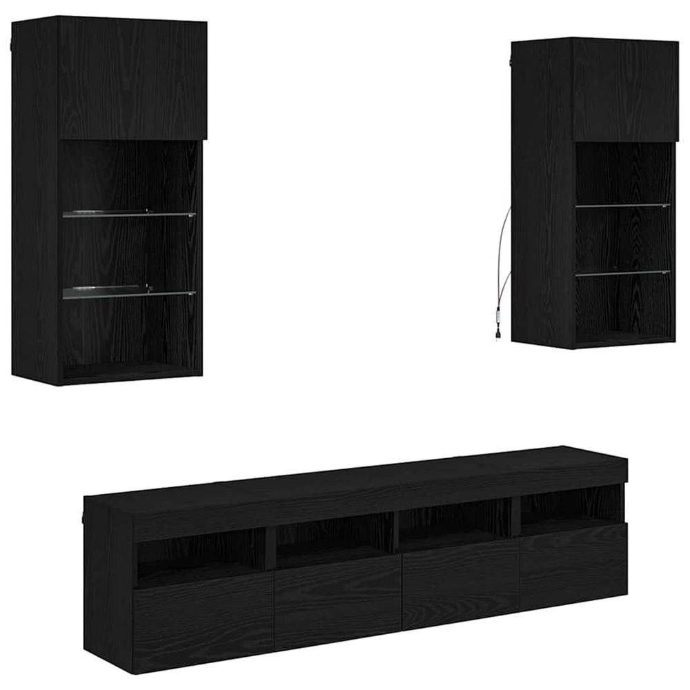 Unités murales tv avec led 5 pc chêne noir bois d'ingénierie