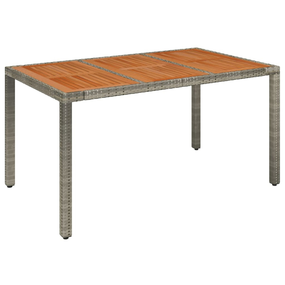 Table de jardin dessus en bois gris 150x90x75 cm résine tressée