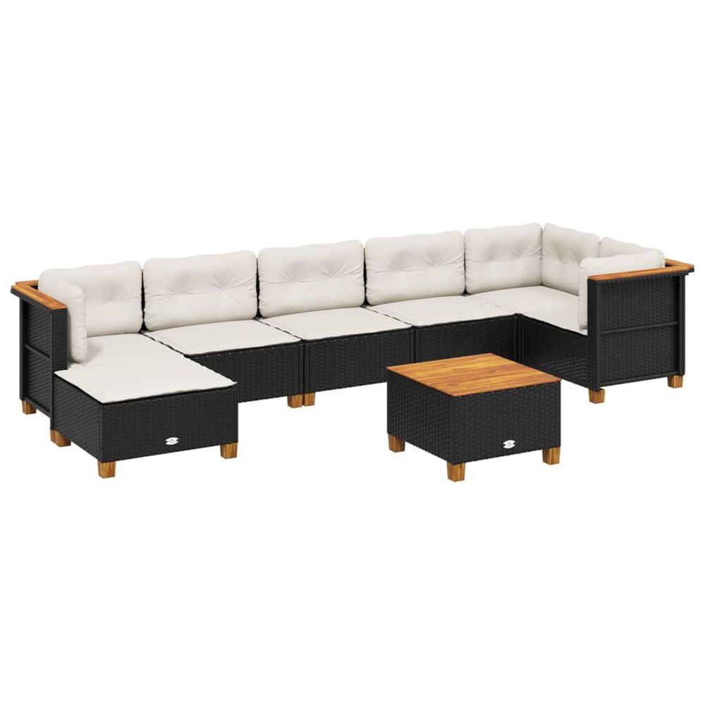 Salon de jardin 8 pcs avec coussins noir résine tressée