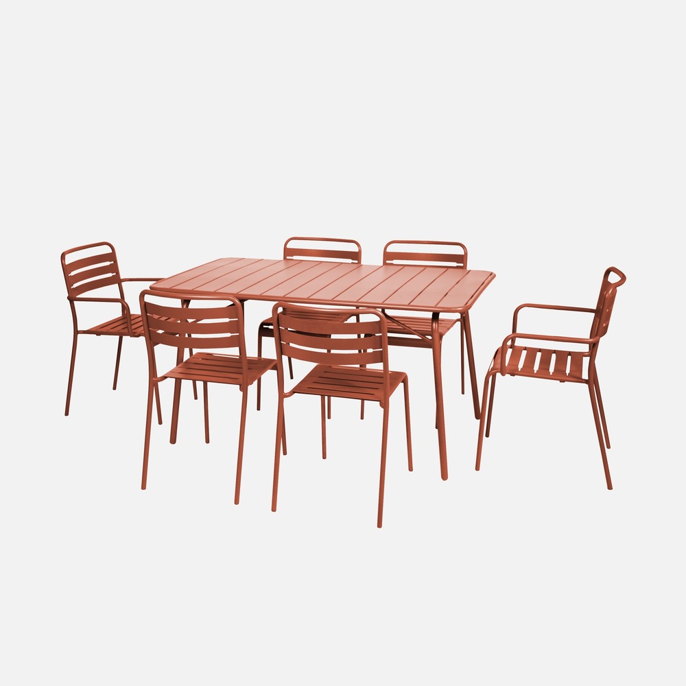 Table de jardin pliante métal 2 fauteuils 4 chaises, amelia 141,2 x 80 x 72,5cm