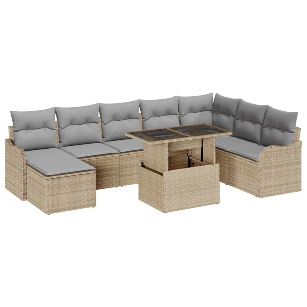 Ensemble de canapé de jardin 9 pc beige poly rotin