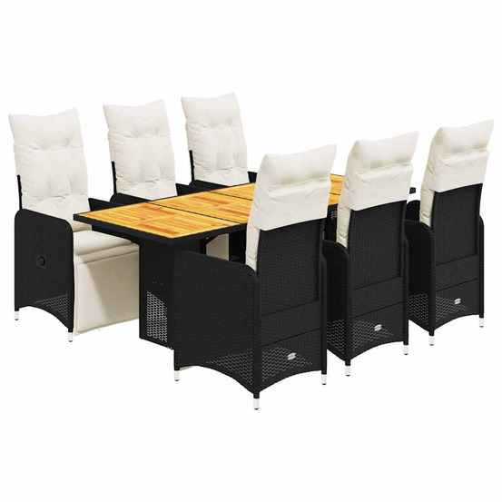 Ensemble de bistro de jardin 7 pcs coussins noir poly rotin