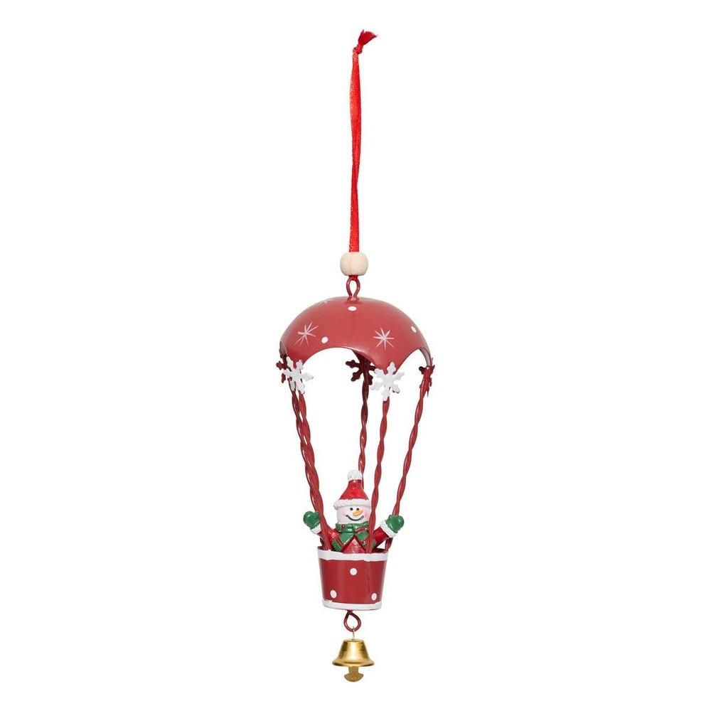Sujet bonhomme de neige montgolfière métal h.14cm assorti