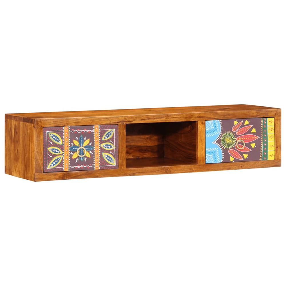 Meuble tv mural multicolore 100x30x22 bois massif d'acacia
