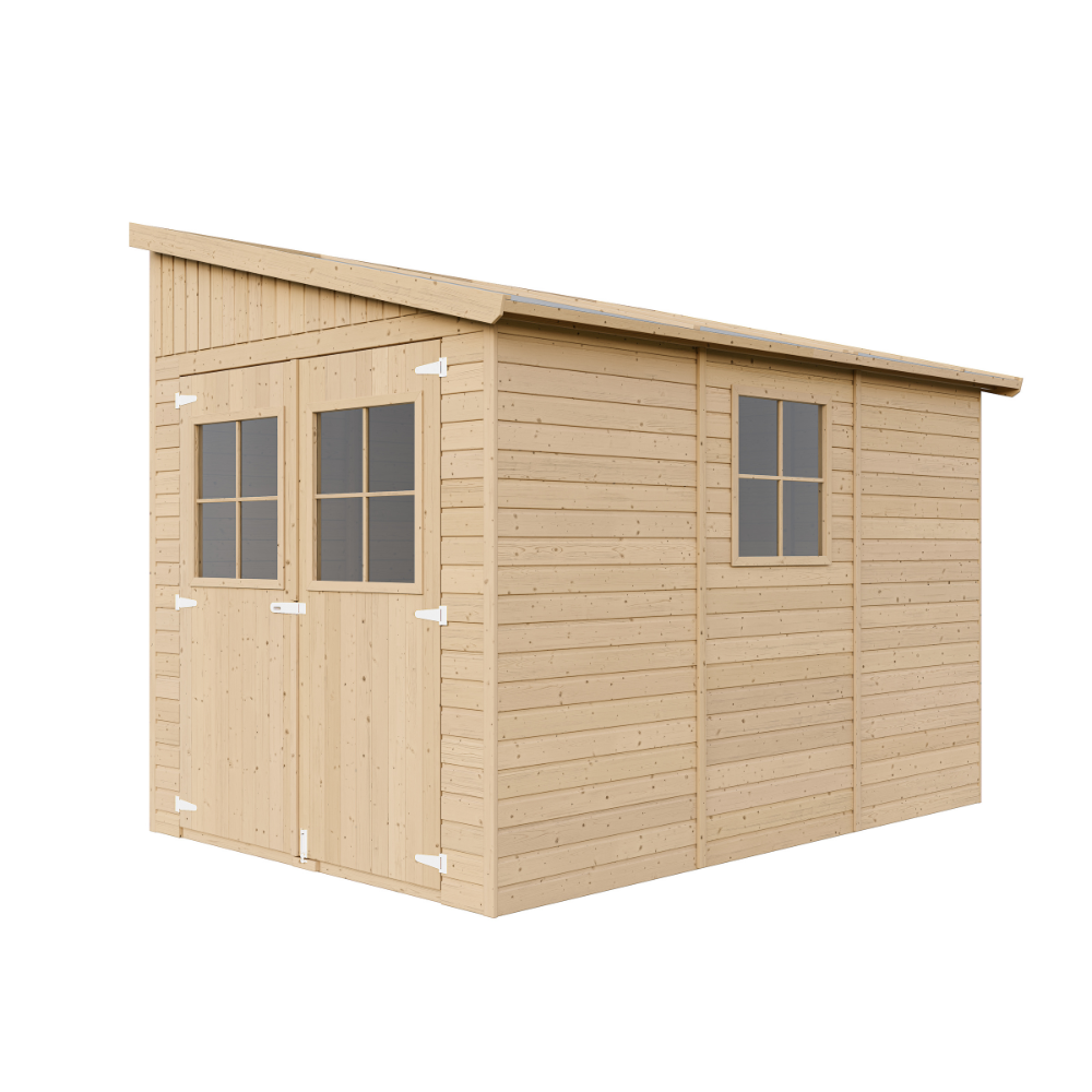 Abri de jardin en bois 6 m² - h245 x 318 x 218 cm - construction de panneaux en bois naturel - avec sol imprégné - m339a+m339g