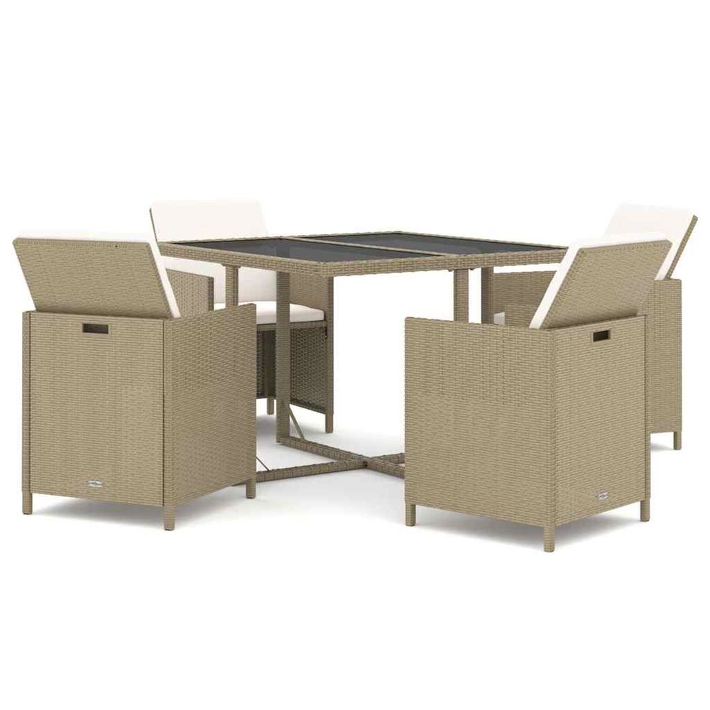 Ensemble à manger de jardin et coussins 5 pcs poly rotin beige