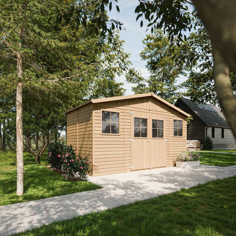 Abri de jardin en bois 8 m² - h246 x 418 x 220 cm - construction de panneaux en bois naturel - m332