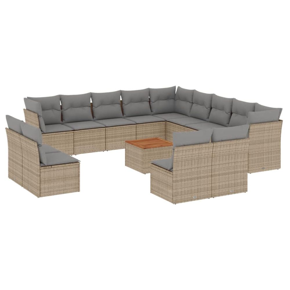 Salon de jardin avec coussins 14 pcs beige résine tressée