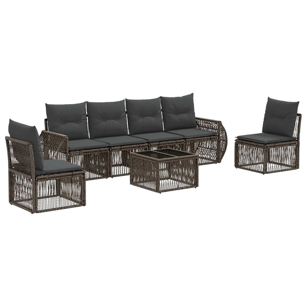 Ensemble de canapé de jardin 7 pc gris et gris foncé polyrotin