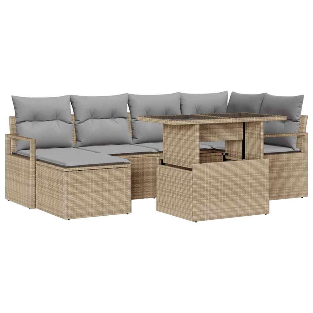 Ensemble de canapé de jardin 7 pc beige et gris clair polyrotin