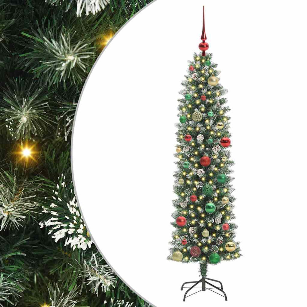 Arbre de noël artificiel slim avec 150 led vert et blanc 150 cm