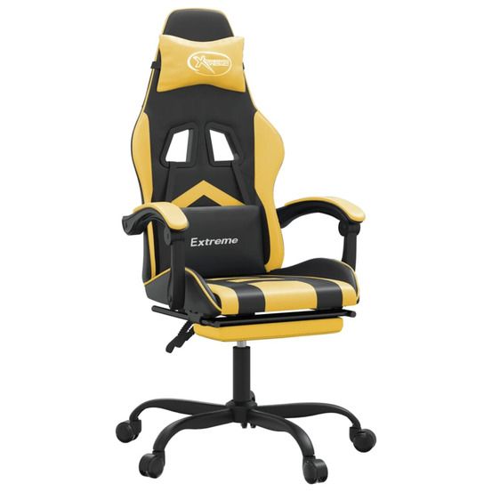 Chaise de jeu pivotante et repose-pied noir et doré similicuir
