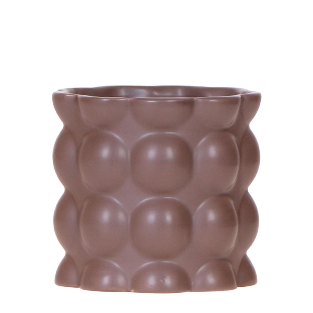 Cache-pot céramique mat texture bulles - douceur cosy - pot de 9cm - brun