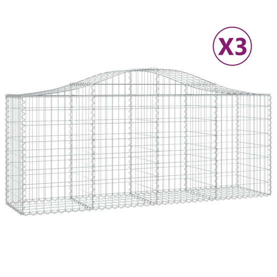 Paniers à gabions arqués 3 pcs 200x50x80/100 cm fer galvanisé