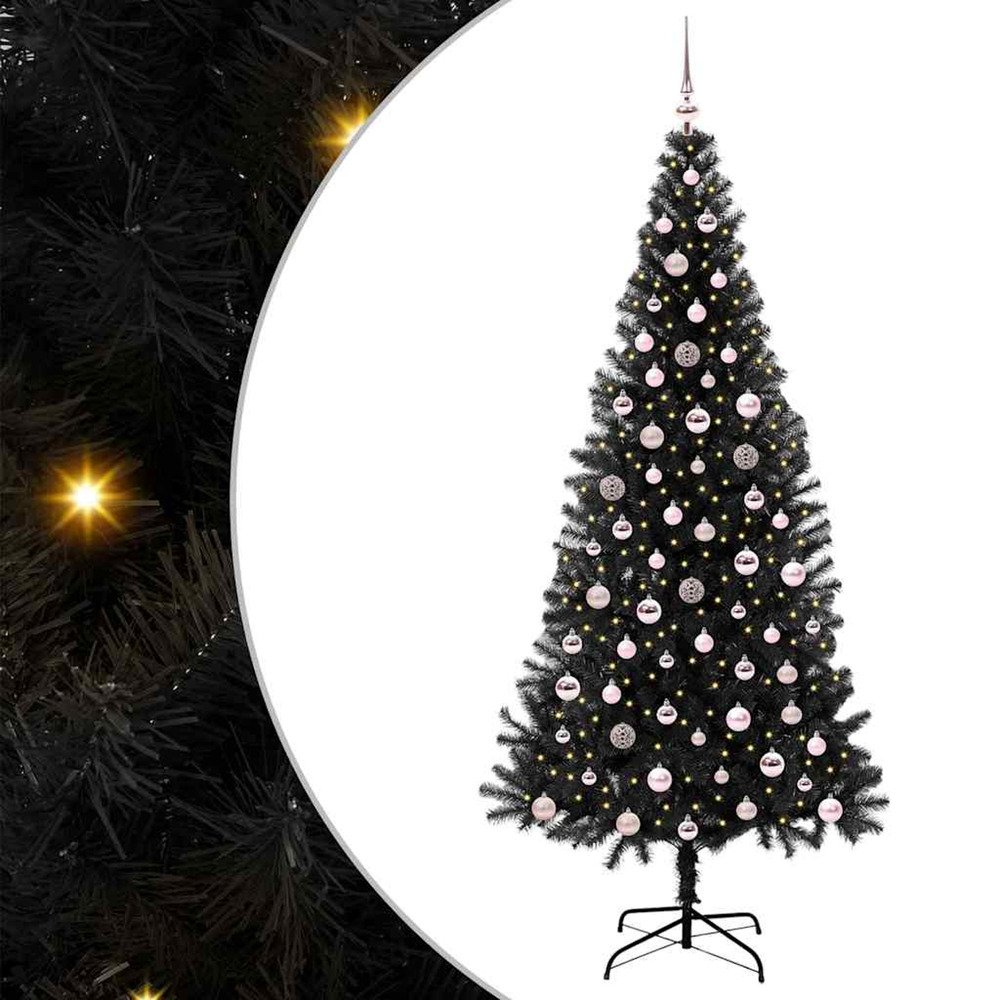 Sapin de noël avec 300 led avec support noir 240 cm pvc