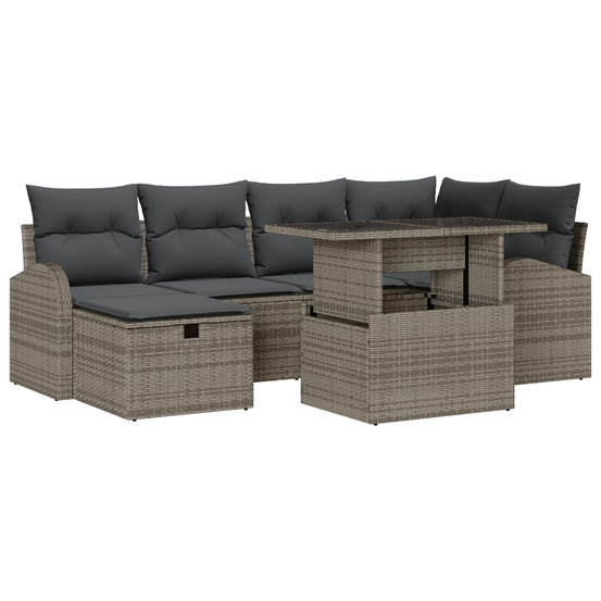 Ensemble de canapé de jardin 7 pièces avec coussins rattan poly gris