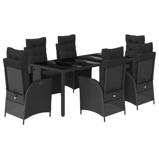 Ensemble à manger de jardin coussins 7pcs noir résine tressée