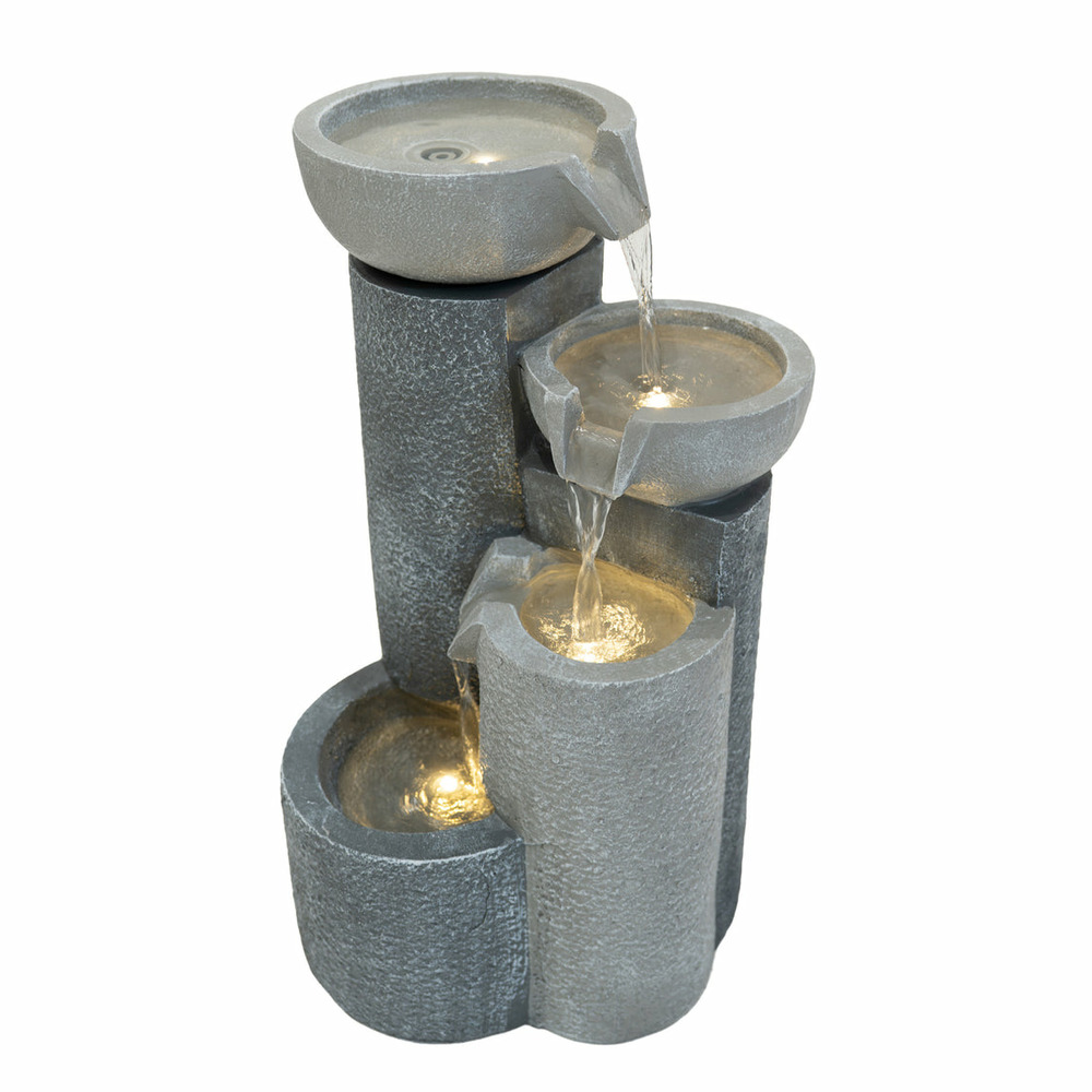 Fontaine de jardin tranquil tiers avec éclairage led blanc chaud & brosse à nettoyage