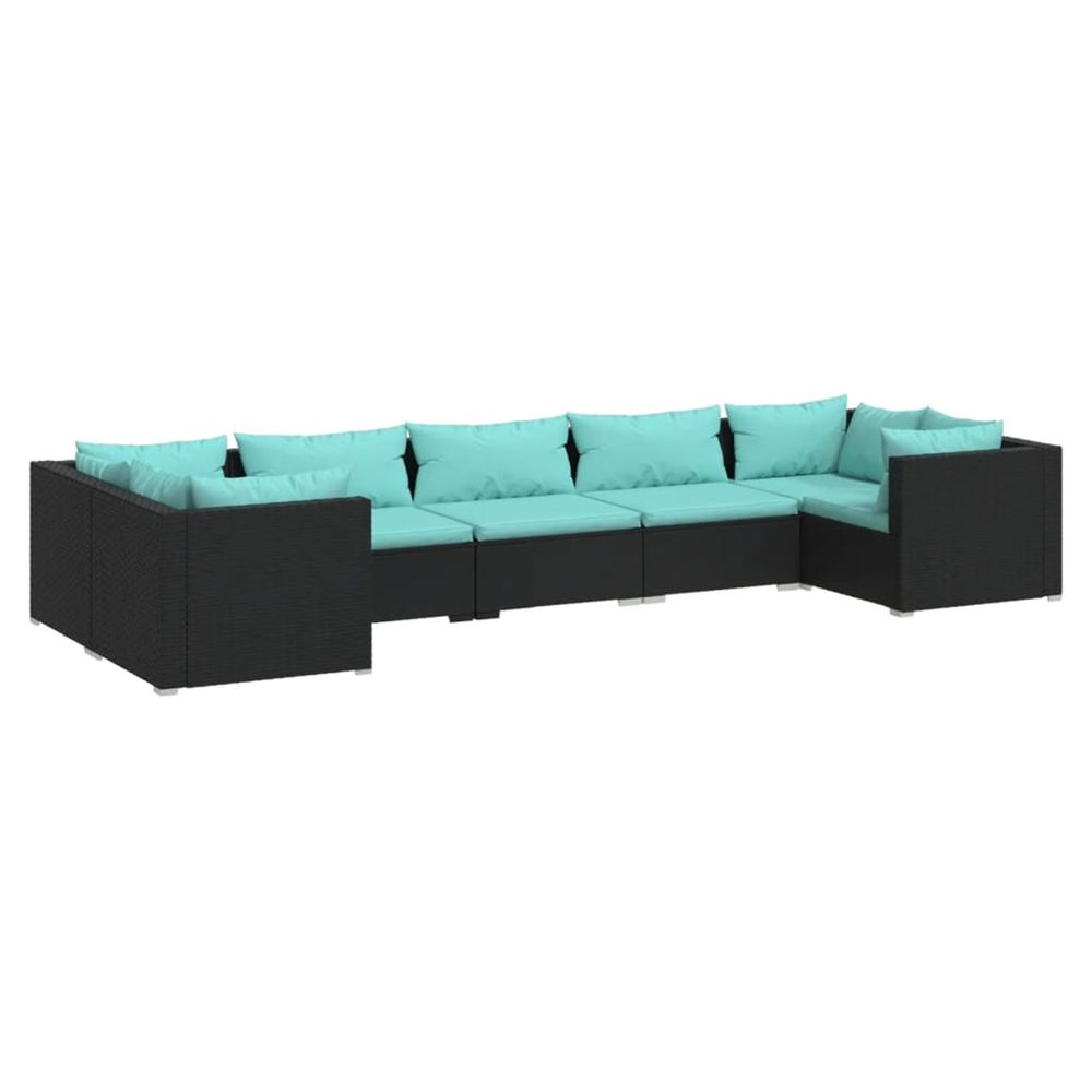 Salon de jardin 7 pcs avec coussins résine tressée noir