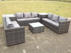 Patio canapé 9 places en rotin en u ensemble patio mobilier de jardin extérieur avec tables basses gris foncé