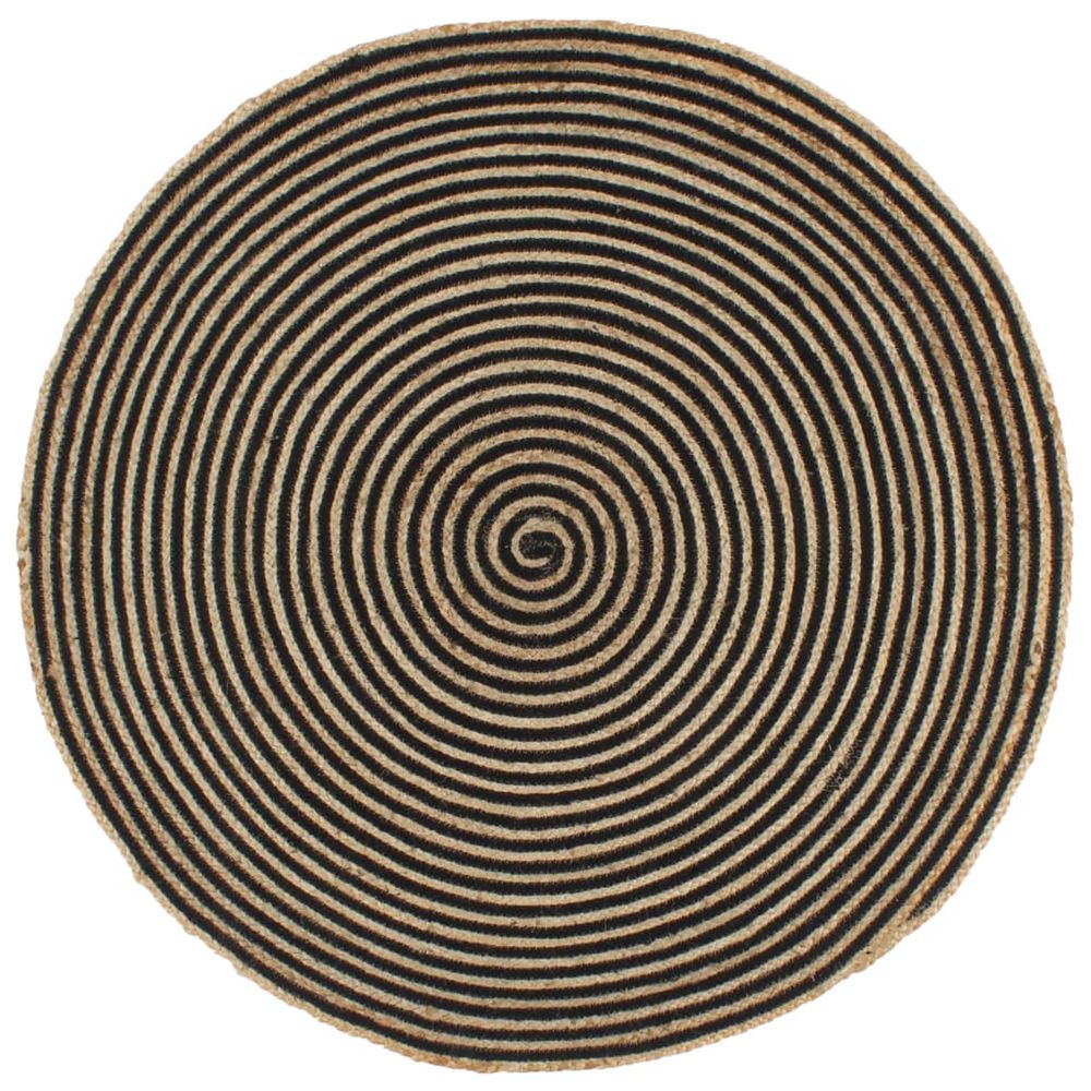 Tapis fait main Jute spirale Noir 90cm