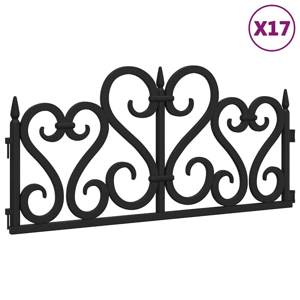 Bordures de pelouse 17 pcs noir 10 m pp