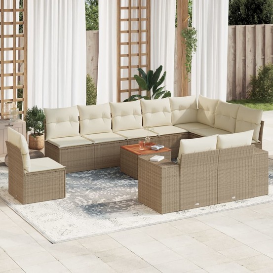 Salon de jardin 11 pcs avec coussins beige résine tressée