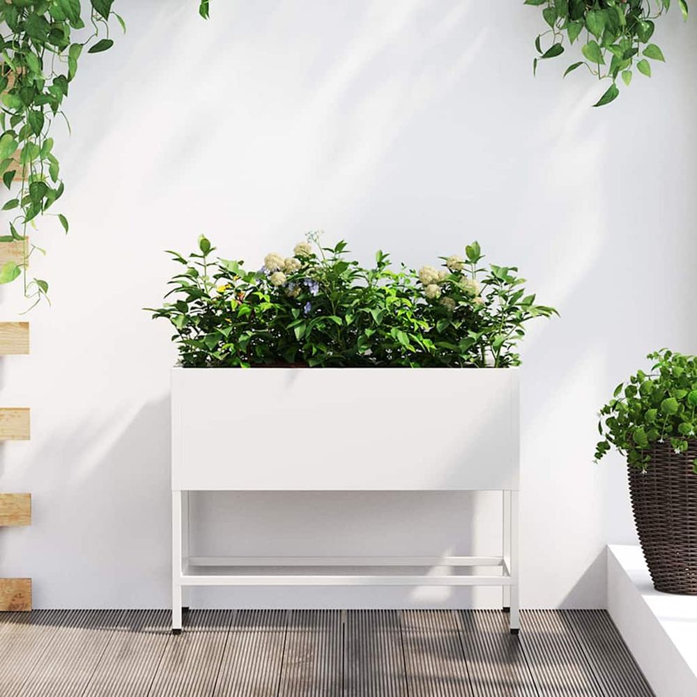 Jardinière sur pieds en acier pour fleurs et plantes 60x26x45 cm blanc