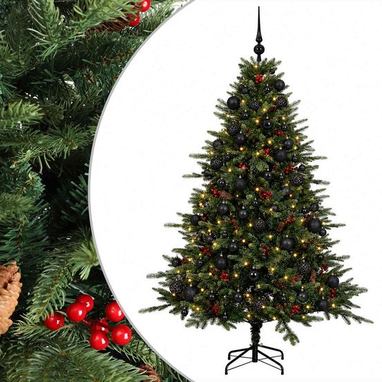 Sapin de noël artificiel avec boules 180 cm 300 led blanc chaud