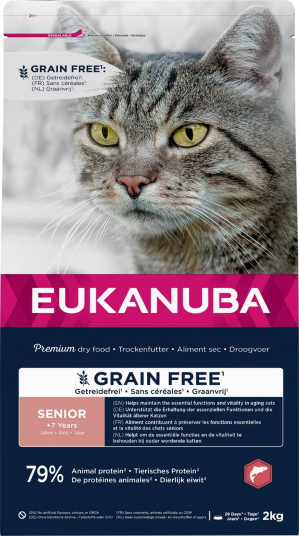 Eukanuba - croquettes sans céréales au saumon pour chat senior 2kg