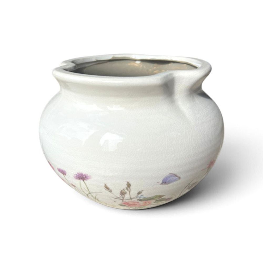 Pot céramique fleurie beige rose 20x14cm