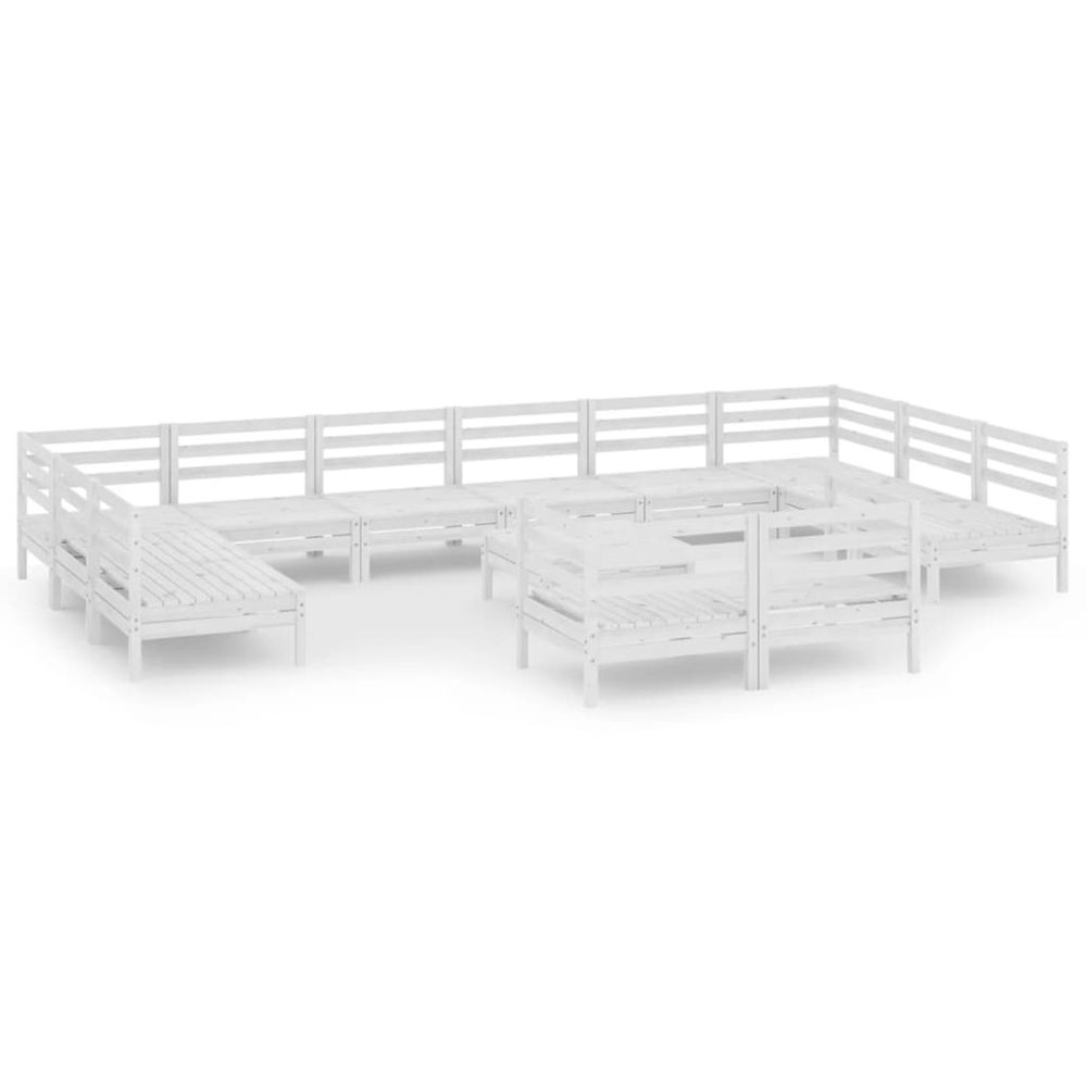 Salon de jardin 13 pcs blanc bois de pin massif