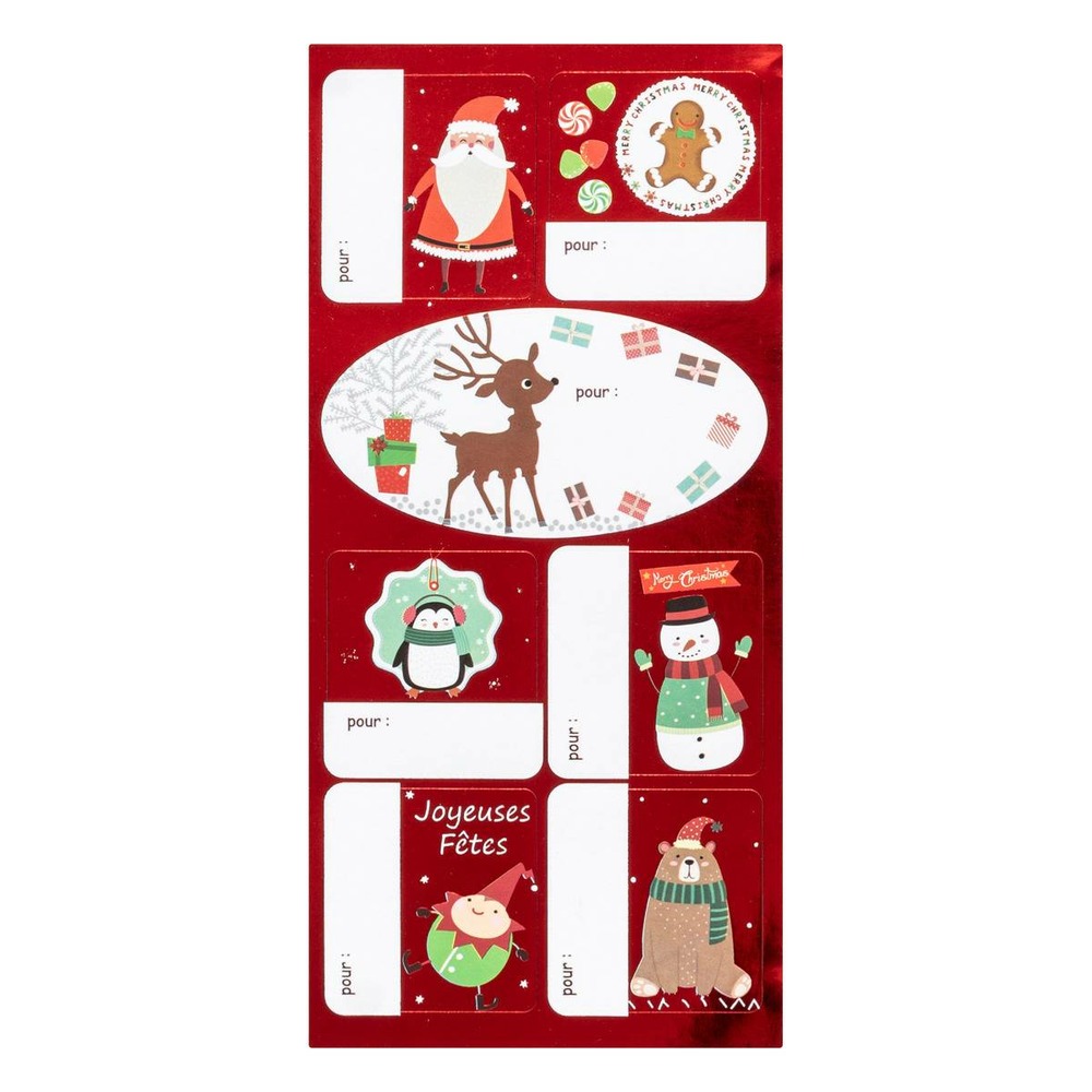 Planche étiquettes cadeau décorées 11x26,8cm autocollantes assorti